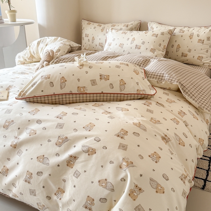 91家纺网 家纺一手货源 找家纺 梵克保罗 2025新款全棉嵌绳四件套 晚安熊