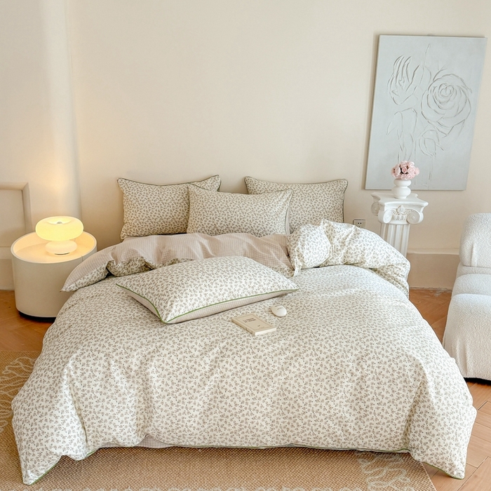 梵克保罗 2025新款全棉嵌绳四件套 咖小花