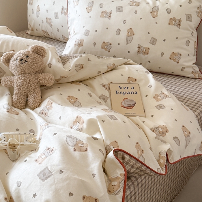 91家纺网 家纺一手货源 找家纺 梵克保罗 2025新款全棉嵌绳四件套 晚安熊