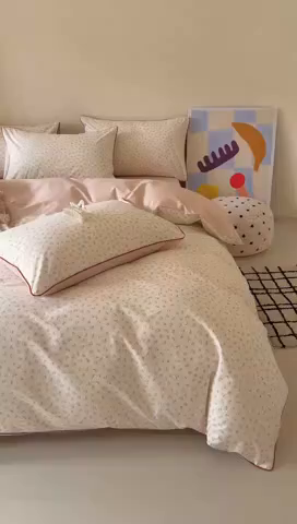 91家纺网 家纺一手货源 找家纺 梵克保罗 2025新款全棉嵌绳四件套 小青藤-米