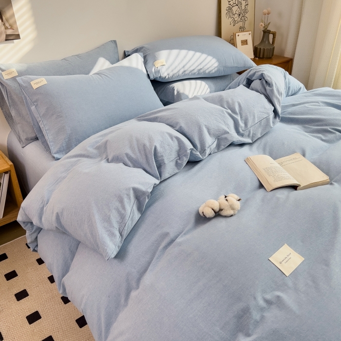 91家纺网 家纺一手货源 找家纺 梵克保罗 2025新款无印风四件套系列 优雅蓝-床单款