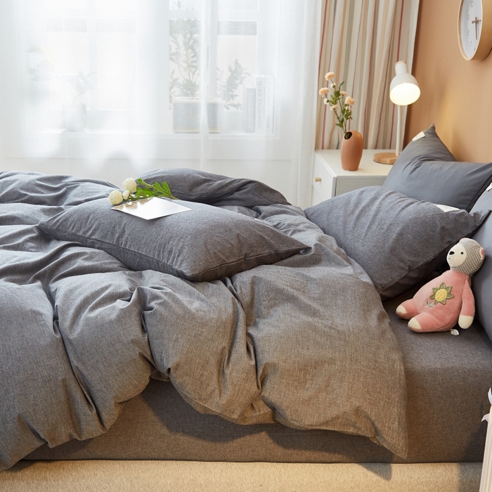 91家纺网 家纺一手货源 找家纺 梵克保罗 2025新款无印风四件套系列 低调灰-床笠款