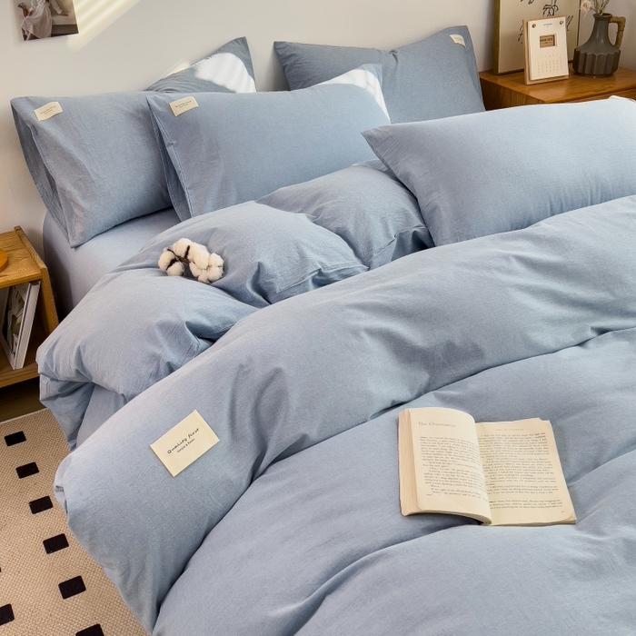 91家纺网 家纺一手货源 找家纺 梵克保罗 2025新款无印风四件套系列 优雅蓝-床单款