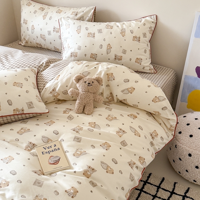 91家纺网 家纺一手货源 找家纺 梵克保罗 2025新款全棉嵌绳四件套 晚安熊