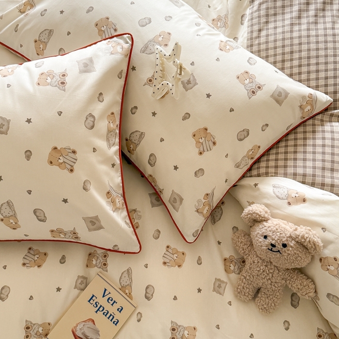 91家纺网 家纺一手货源 找家纺 梵克保罗 2025新款全棉嵌绳四件套 晚安熊