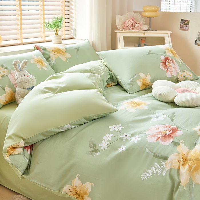 91家纺网 家纺一手货源 找家纺 梵克保罗 2025新款12868全棉印花四件套 圣洁绿