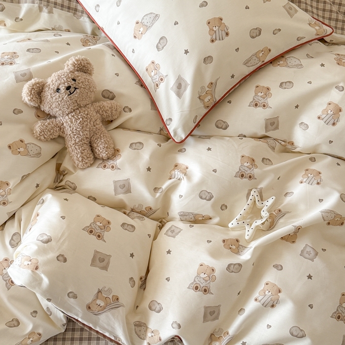 91家纺网 家纺一手货源 找家纺 梵克保罗 2025新款全棉嵌绳四件套 晚安熊