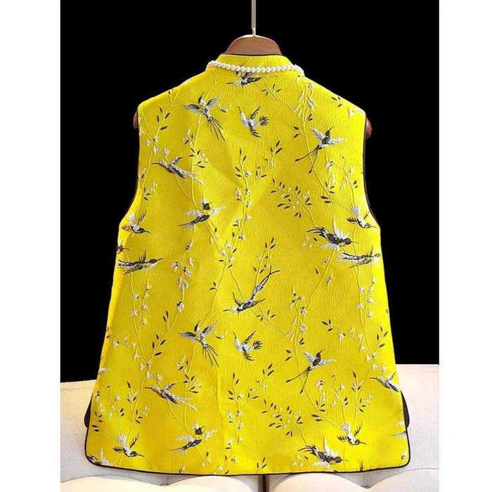 91家纺网 家纺一手货源 找家纺 洛兰沙家居馆【只代发】【只代发】 2025新款复古织锦缎细纱棉麻拼接马甲背心刺绣中式盘扣上衣 26