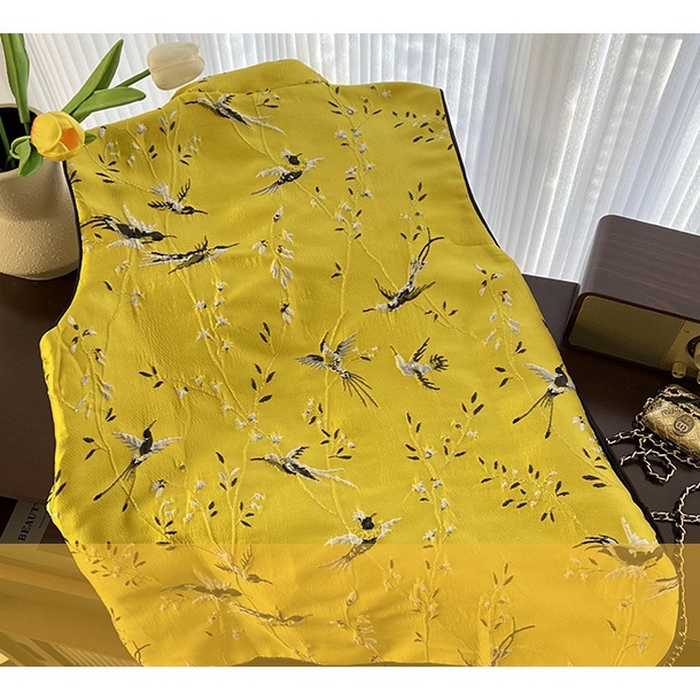 91家纺网 家纺一手货源 找家纺 洛兰沙家居馆【只代发】【只代发】 2025新款复古织锦缎细纱棉麻拼接马甲背心刺绣中式盘扣上衣 26