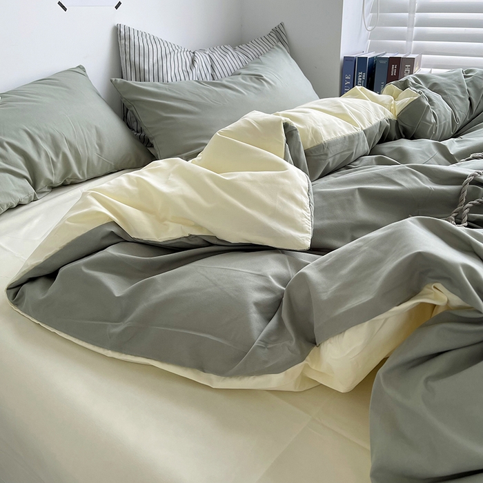 91家纺网 家纺一手货源 找家纺 梵克保罗 2025新款ins风小红书同款纯色双拼水洗棉四件套学生三件套亲肤加厚磨毛四件套混搭系列-单被套单枕套 双拼-抹茶芝士