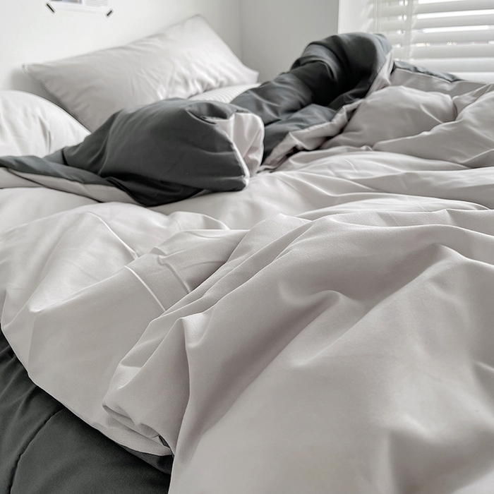 91家纺网 家纺一手货源 找家纺 梵克保罗 2025新款ins风小红书同款纯色双拼水洗棉四件套学生三件套亲肤加厚磨毛四件套混搭系列-单被套单枕套 双拼-雾霾灰