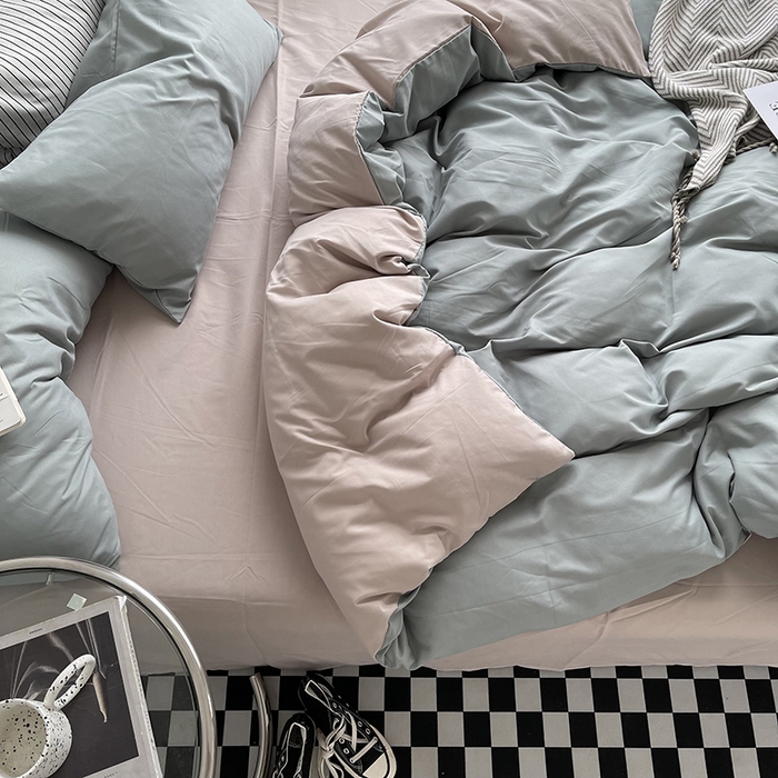 91家纺网 家纺一手货源 找家纺 梵克保罗 2025新款ins风小红书同款纯色双拼水洗棉四件套学生三件套亲肤加厚磨毛四件套混搭系列-单被套单枕套 双拼-抹茶卡其