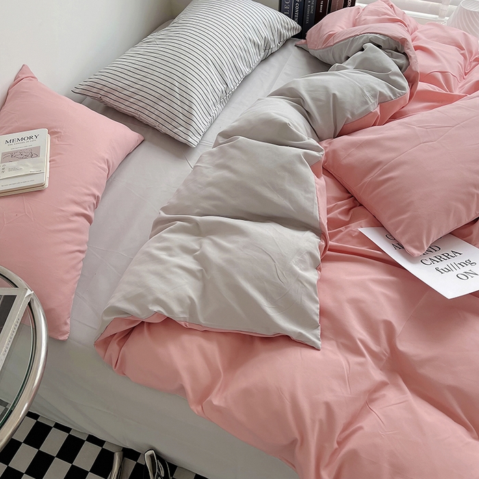 91家纺网 家纺一手货源 找家纺 梵克保罗 2025新款ins风小红书同款纯色双拼水洗棉四件套学生三件套亲肤加厚磨毛四件套混搭系列-单被套单枕套 双拼-豆沙浅灰