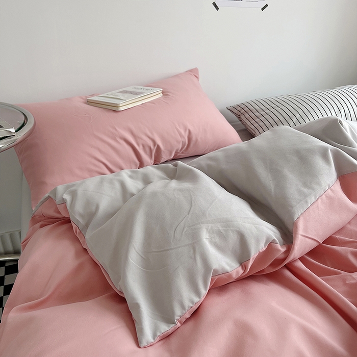 91家纺网 家纺一手货源 找家纺 梵克保罗 2025新款ins风小红书同款纯色双拼水洗棉四件套学生三件套亲肤加厚磨毛四件套混搭系列-单被套单枕套 双拼-豆沙浅灰
