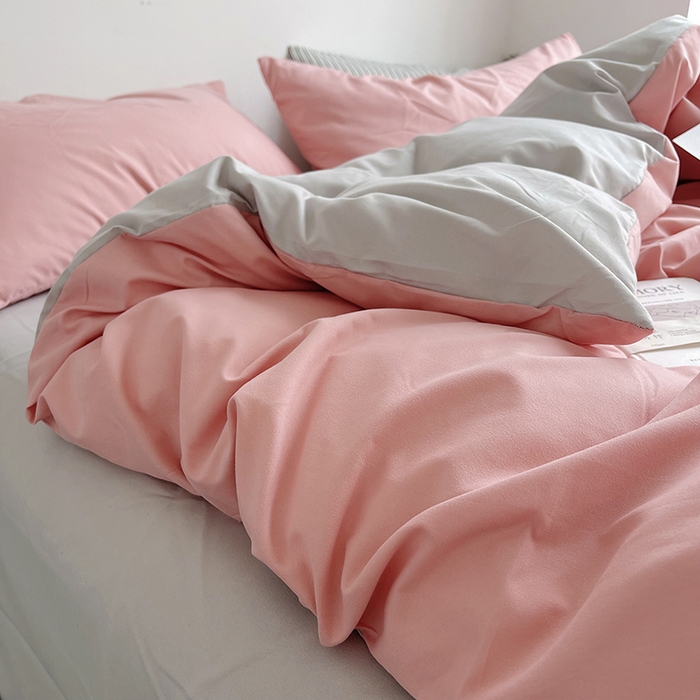 91家纺网 家纺一手货源 找家纺 梵克保罗 2025新款ins风小红书同款纯色双拼水洗棉四件套学生三件套亲肤加厚磨毛四件套混搭系列-单被套单枕套 双拼-豆沙浅灰