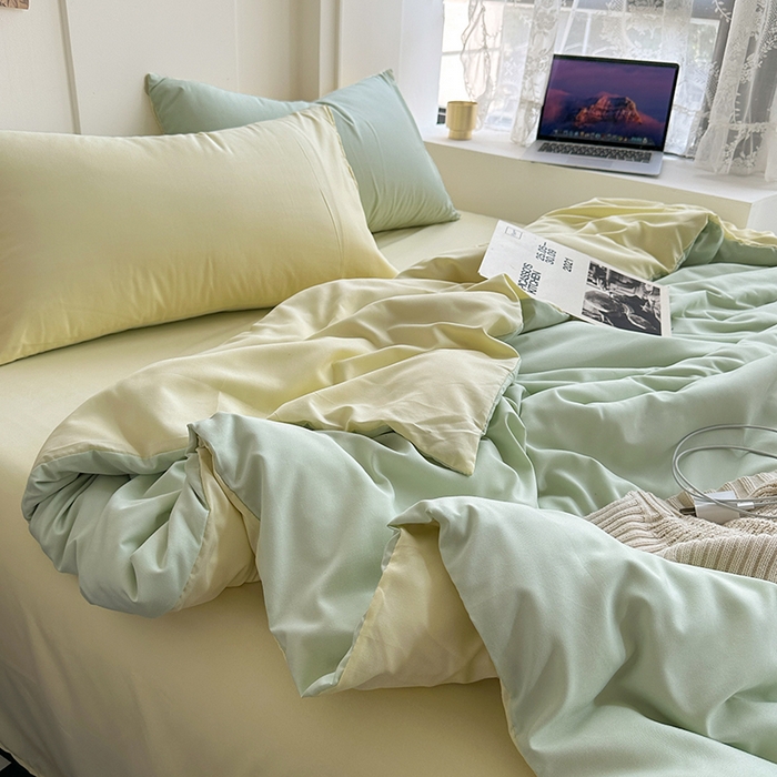 91家纺网 家纺一手货源 找家纺 梵克保罗 2025新款ins风小红书同款纯色双拼水洗棉四件套学生三件套亲肤加厚磨毛四件套混搭系列-单被套单枕套 双拼-薄荷芝士