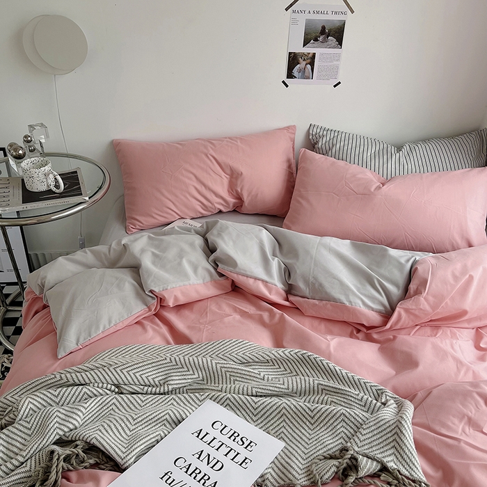 91家纺网 家纺一手货源 找家纺 梵克保罗 2025新款ins风小红书同款纯色双拼水洗棉四件套学生三件套亲肤加厚磨毛四件套混搭系列-单被套单枕套 双拼-豆沙浅灰