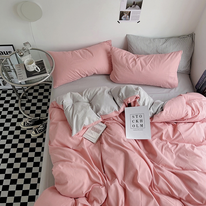 91家纺网 家纺一手货源 找家纺 梵克保罗 2025新款ins风小红书同款纯色双拼水洗棉四件套学生三件套亲肤加厚磨毛四件套混搭系列-单被套单枕套 双拼-豆沙浅灰