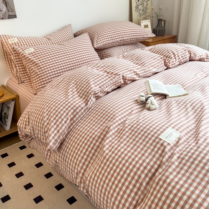 91家纺网 家纺一手货源 找家纺 梵克保罗 2025新款无印风四件套系列 玉小格-床单款