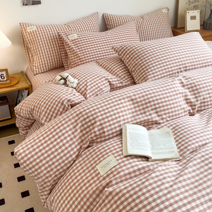 91家纺网 家纺一手货源 找家纺 梵克保罗 2025新款无印风四件套系列 玉小格-床单款