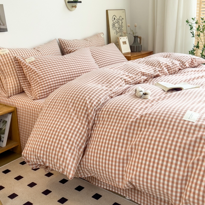 91家纺网 家纺一手货源 找家纺 梵克保罗 2025新款无印风四件套系列 玉小格-床单款