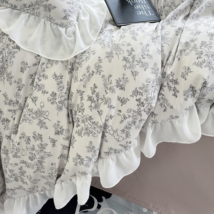 91家纺网 家纺一手货源 找家纺 梵克保罗 2025新款法式大花边针织棉四件套 洛莉