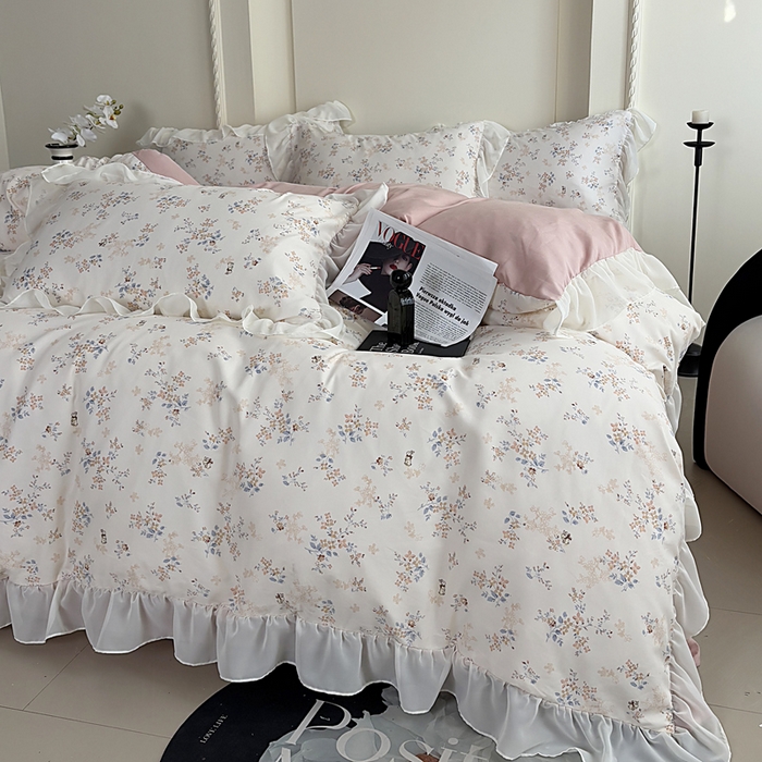 91家纺网 家纺一手货源 找家纺 梵克保罗 2025新款法式大花边针织棉四件套 暖沙