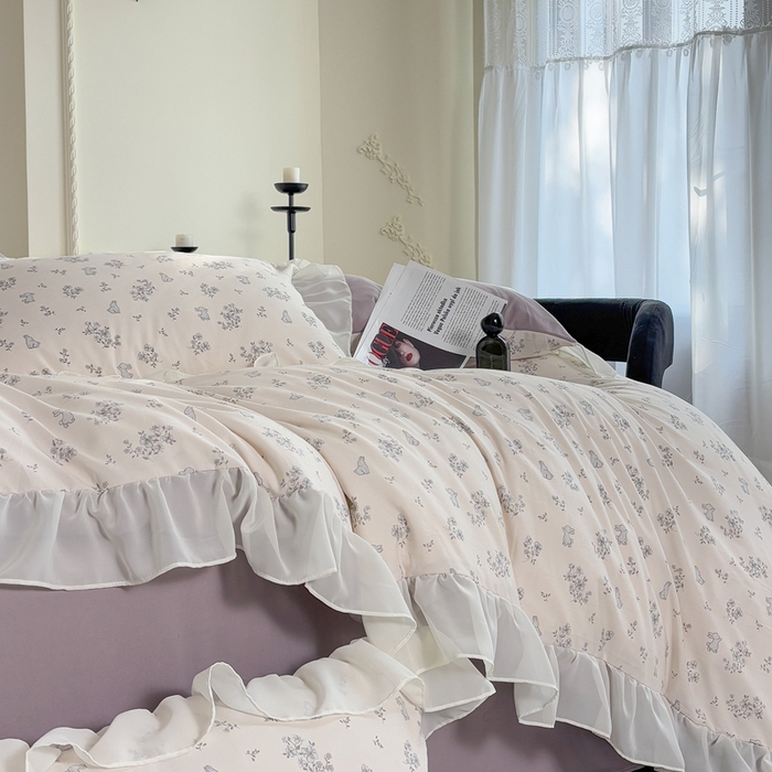 91家纺网 家纺一手货源 找家纺 梵克保罗 2025新款法式大花边针织棉四件套 丛林小兔