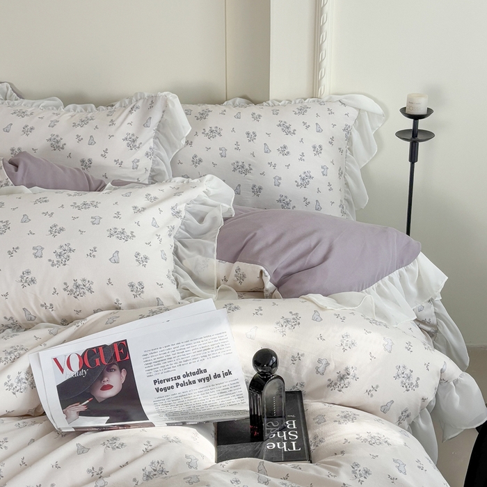 91家纺网 家纺一手货源 找家纺 梵克保罗 2025新款法式大花边针织棉四件套 丛林小兔