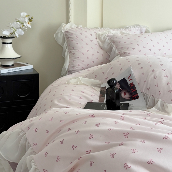 91家纺网 家纺一手货源 找家纺 梵克保罗 2025新款法式大花边针织棉四件套 可爱多