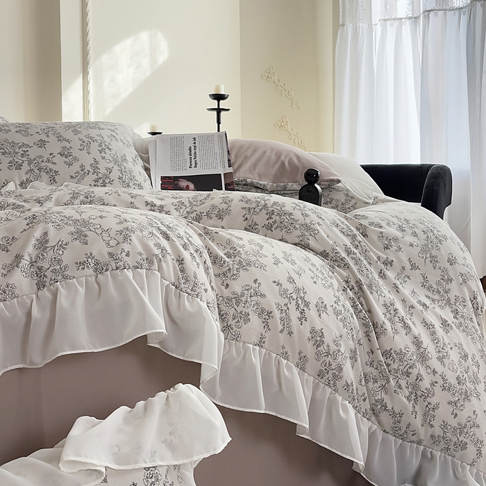 91家纺网 家纺一手货源 找家纺 梵克保罗 2025新款法式大花边针织棉四件套 洛莉