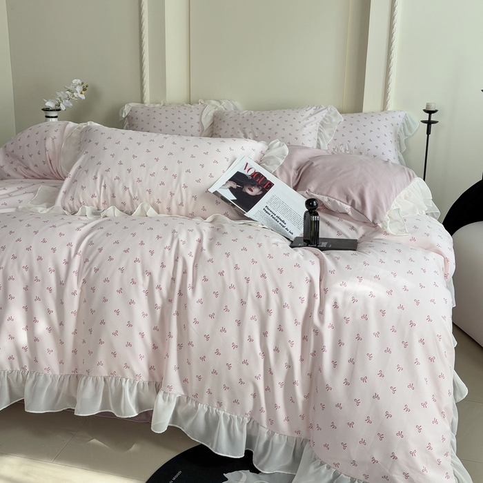 91家纺网 家纺一手货源 找家纺 梵克保罗 2025新款法式大花边针织棉四件套 可爱多