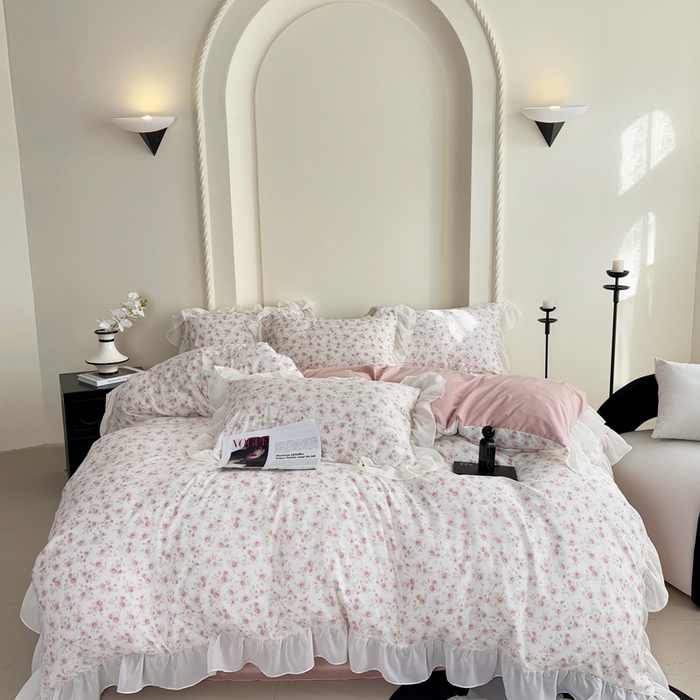 梵克保罗 2025新款法式大花边针织棉四件套 赛琳娜-米黄