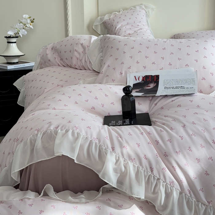 91家纺网 家纺一手货源 找家纺 梵克保罗 2025新款法式大花边针织棉四件套 可爱多