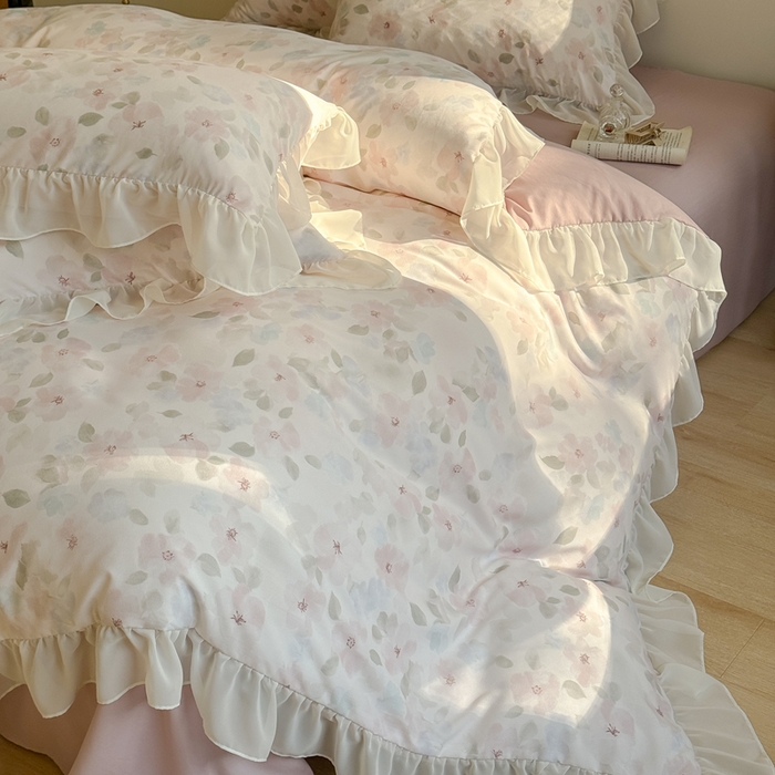 91家纺网 家纺一手货源 找家纺 梵克保罗 2025新款法式大花边针织棉四件套 初夏