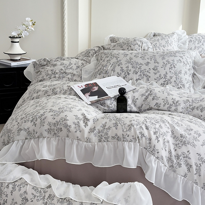 91家纺网 家纺一手货源 找家纺 梵克保罗 2025新款法式大花边针织棉四件套 洛莉