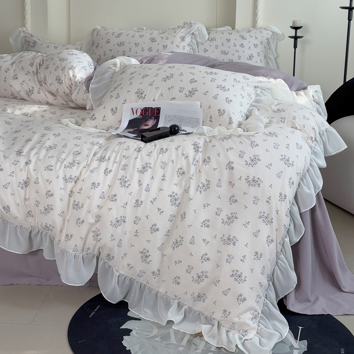 91家纺网 家纺一手货源 找家纺 梵克保罗 2025新款法式大花边针织棉四件套 丛林小兔