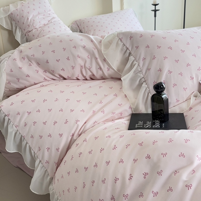 91家纺网 家纺一手货源 找家纺 梵克保罗 2025新款法式大花边针织棉四件套 可爱多