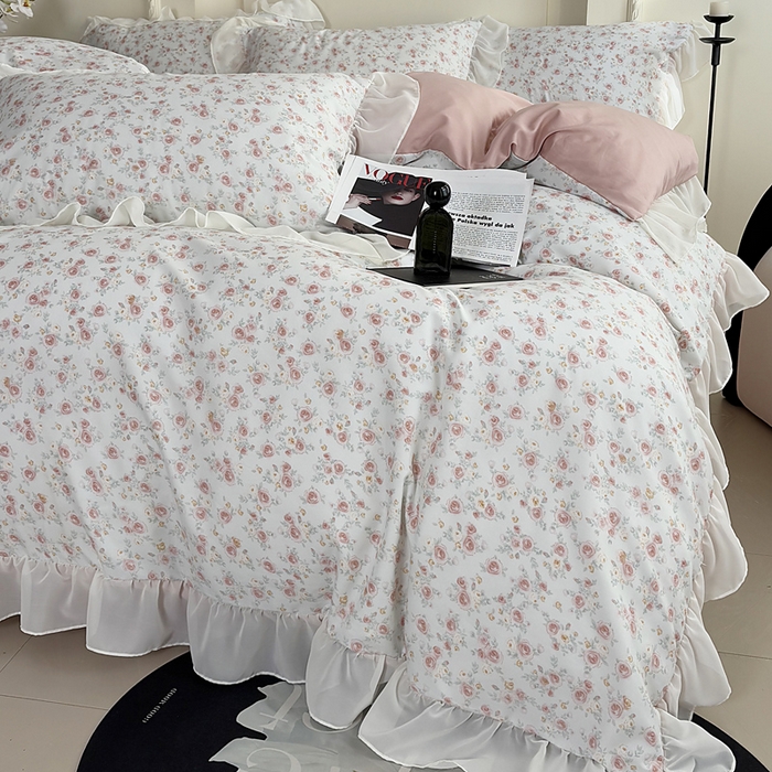 91家纺网 家纺一手货源 找家纺 梵克保罗 2025新款法式大花边针织棉四件套 赛琳娜-绿