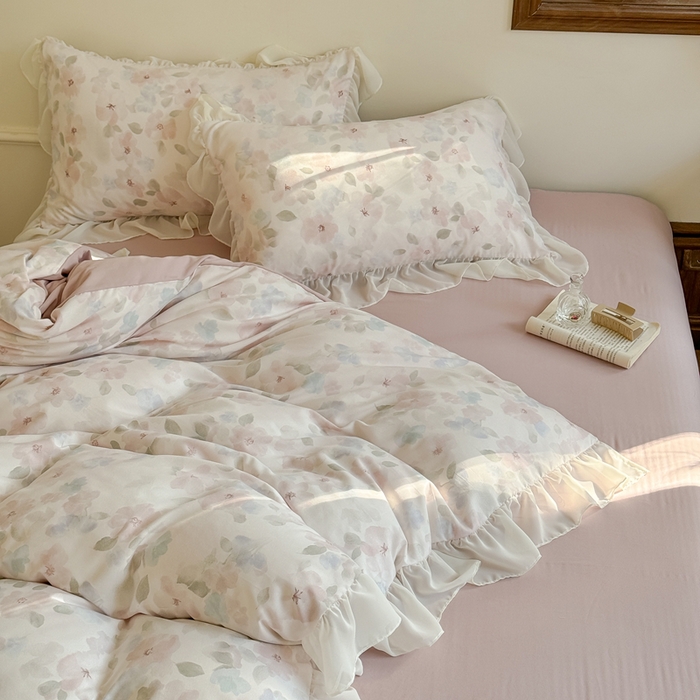 91家纺网 家纺一手货源 找家纺 梵克保罗 2025新款法式大花边针织棉四件套 初夏