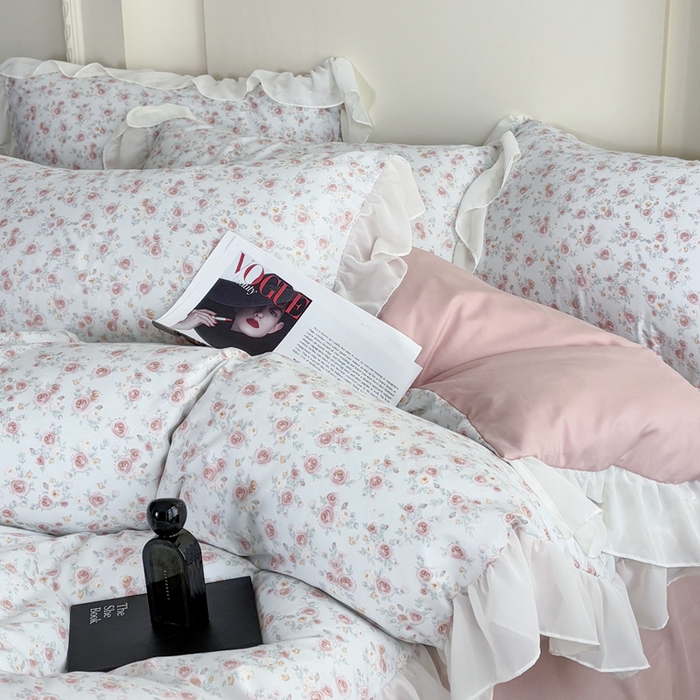 91家纺网 家纺一手货源 找家纺 梵克保罗 2025新款法式大花边针织棉四件套 赛琳娜-绿