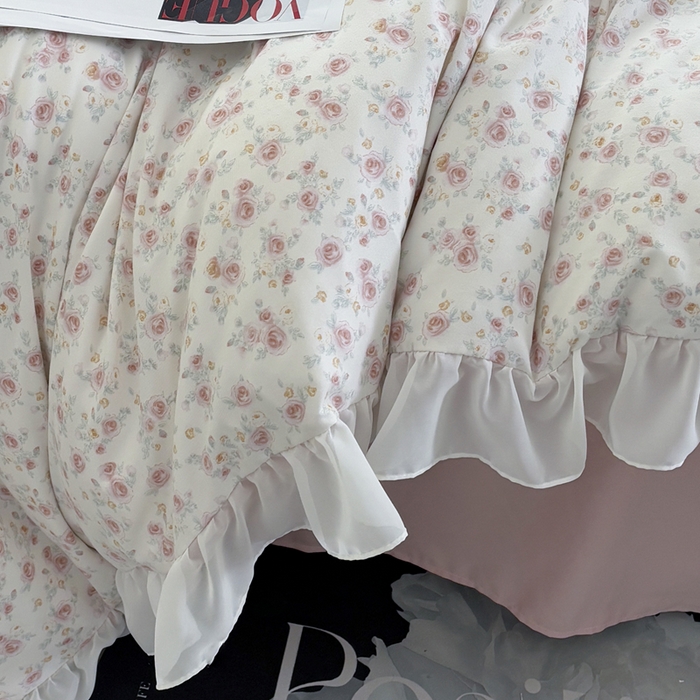 91家纺网 家纺一手货源 找家纺 梵克保罗 2025新款法式大花边针织棉四件套 赛琳娜-米黄