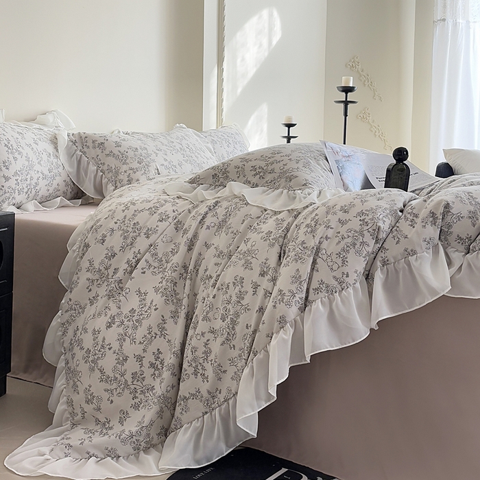 91家纺网 家纺一手货源 找家纺 梵克保罗 2025新款法式大花边针织棉四件套 洛莉