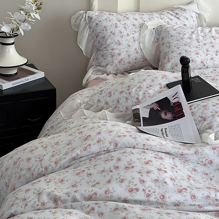 91家纺网 家纺一手货源 找家纺 梵克保罗 2025新款法式大花边针织棉四件套 赛琳娜-绿