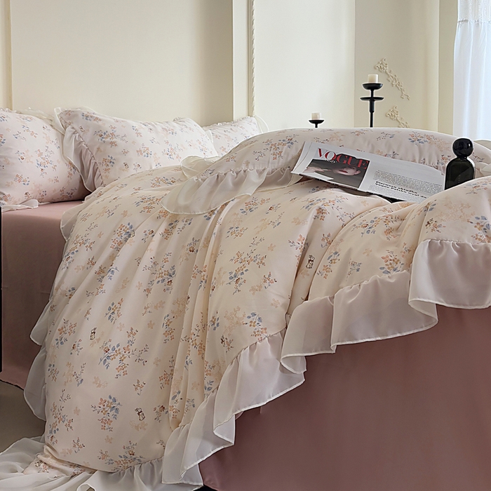 91家纺网 家纺一手货源 找家纺 梵克保罗 2025新款法式大花边针织棉四件套 暖沙