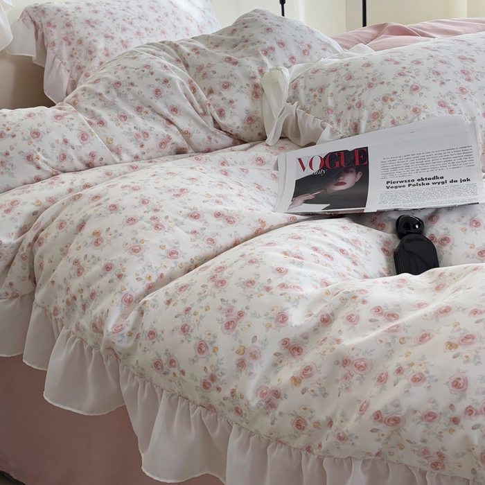 91家纺网 家纺一手货源 找家纺 梵克保罗 2025新款法式大花边针织棉四件套 赛琳娜-米黄