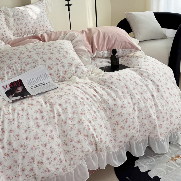 91家纺网 家纺一手货源 找家纺 梵克保罗 2025新款法式大花边针织棉四件套 赛琳娜-米黄