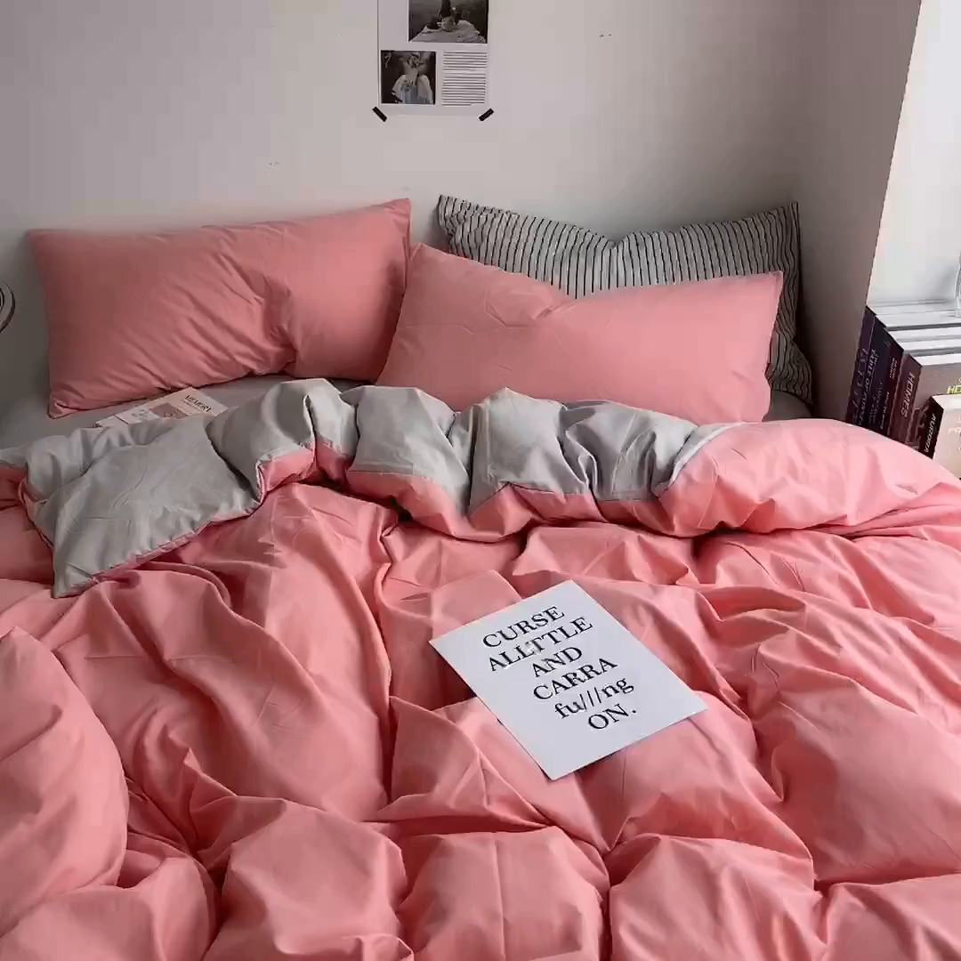 91家纺网 家纺一手货源 找家纺 梵克保罗 2025新款ins风小红书同款纯色双拼水洗棉四件套学生三件套亲肤加厚磨毛四件套混搭系列-单被套单枕套 双拼-豆沙浅灰