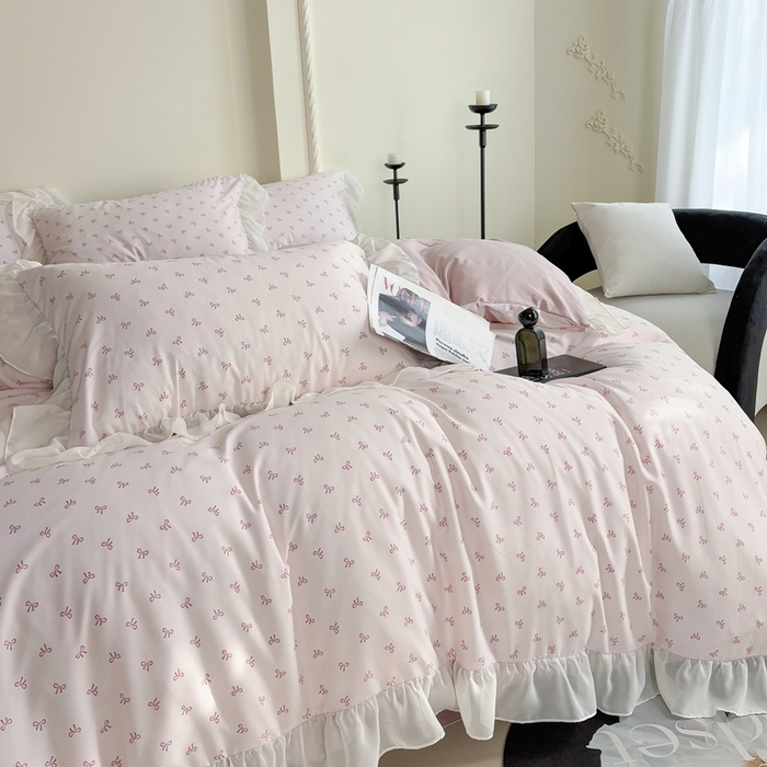 91家纺网 家纺一手货源 找家纺 梵克保罗 2025新款法式大花边针织棉四件套 可爱多