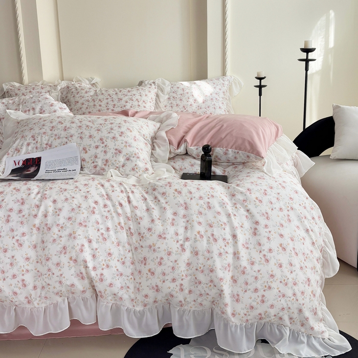 91家纺网 家纺一手货源 找家纺 梵克保罗 2025新款法式大花边针织棉四件套 赛琳娜-米黄